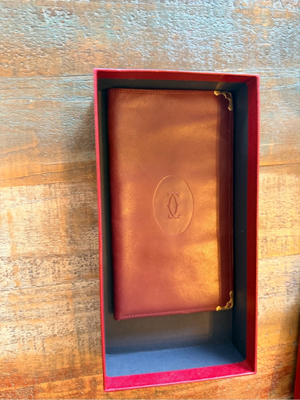 Cartier Brown Leather Long Wallet with Gold Corner Accents